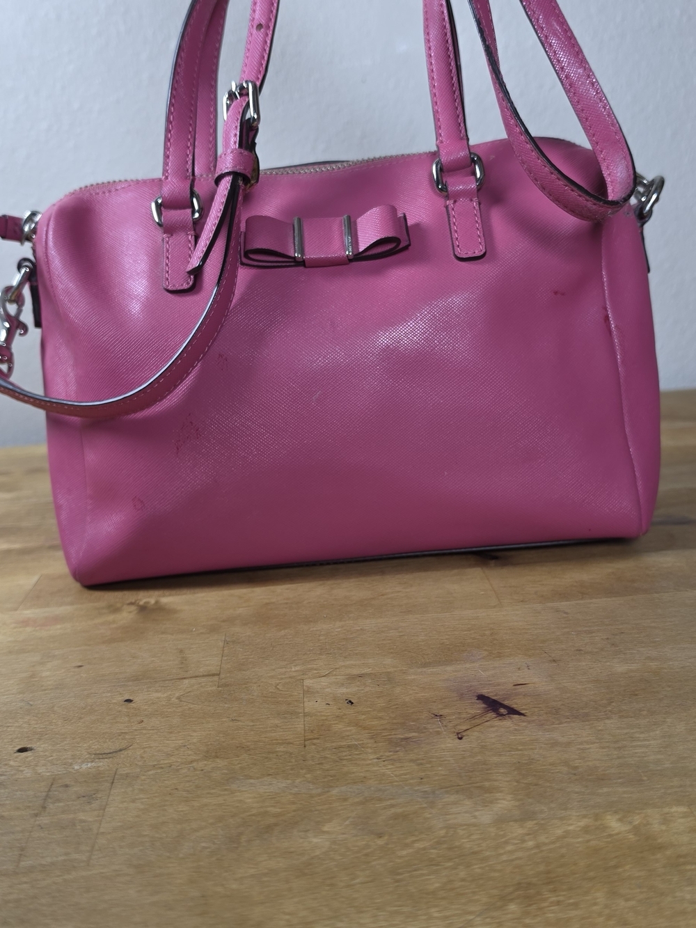 Coach Hot Pink Fuchsia Leather Bow Satchel Crossbody Bag Silver Hardware